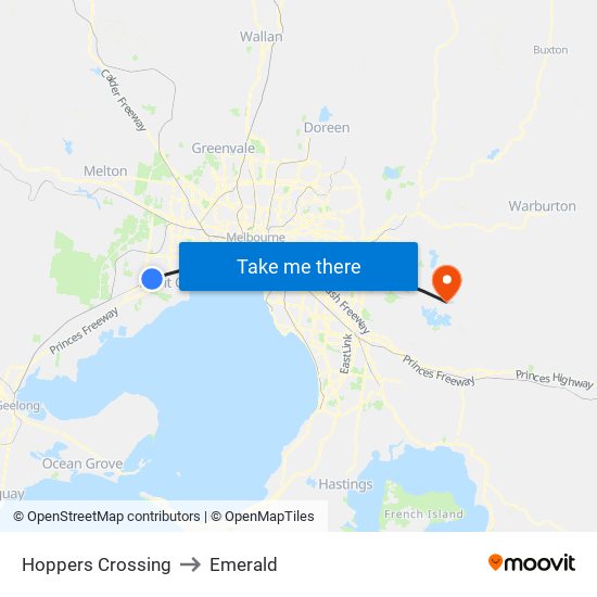 Hoppers Crossing to Emerald map