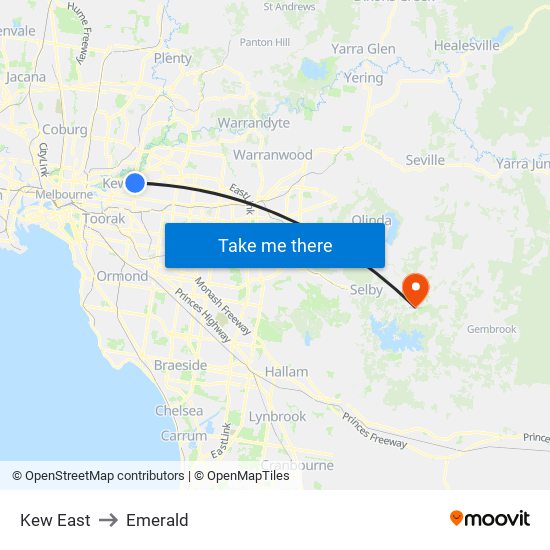 Kew East to Emerald map