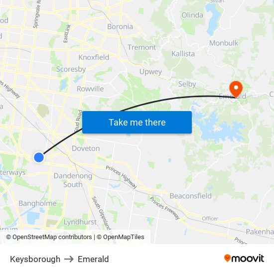 Keysborough to Emerald map