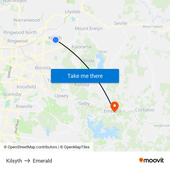 Kilsyth to Emerald map