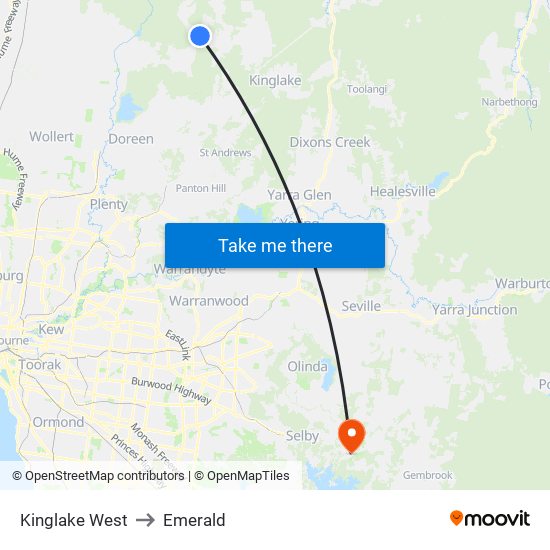 Kinglake West to Emerald map