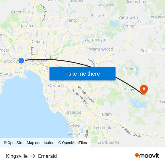 Kingsville to Emerald map