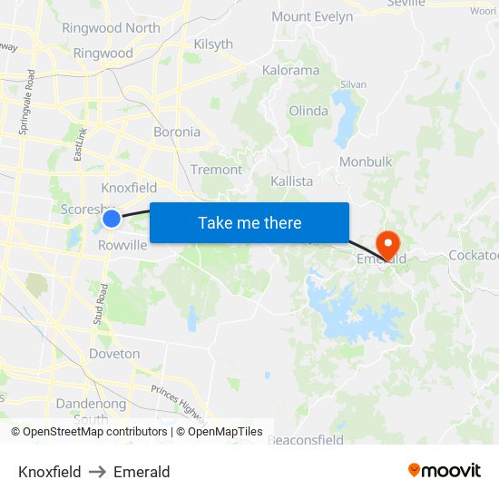 Knoxfield to Emerald map