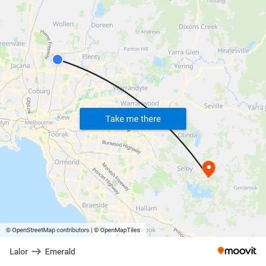 Lalor to Emerald map