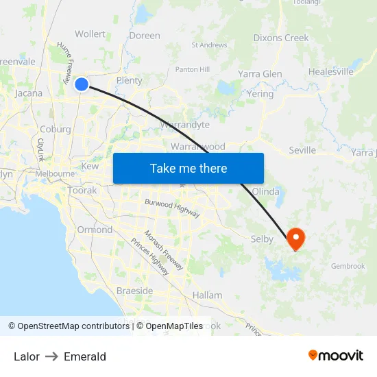 Lalor to Emerald map