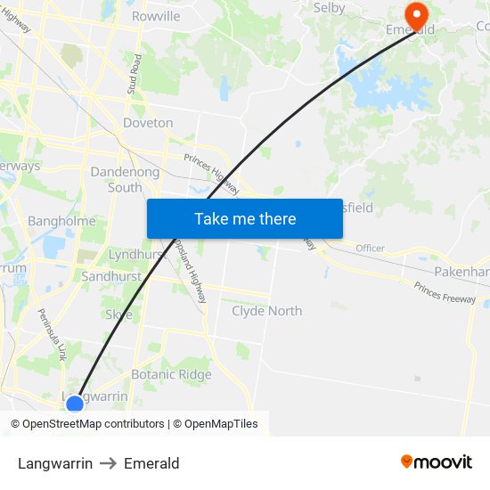 Langwarrin to Emerald map