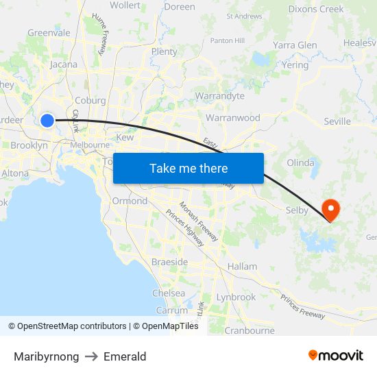 Maribyrnong to Emerald map
