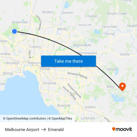 Melbourne Airport to Emerald map