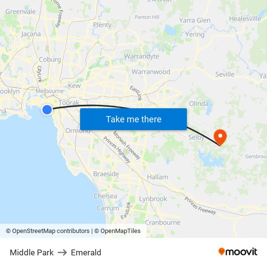 Middle Park to Emerald map