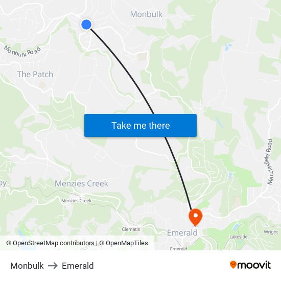 Monbulk to Emerald map