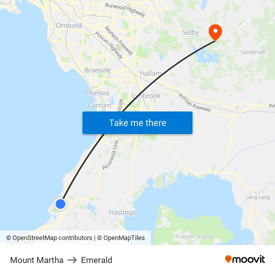 Mount Martha to Emerald map