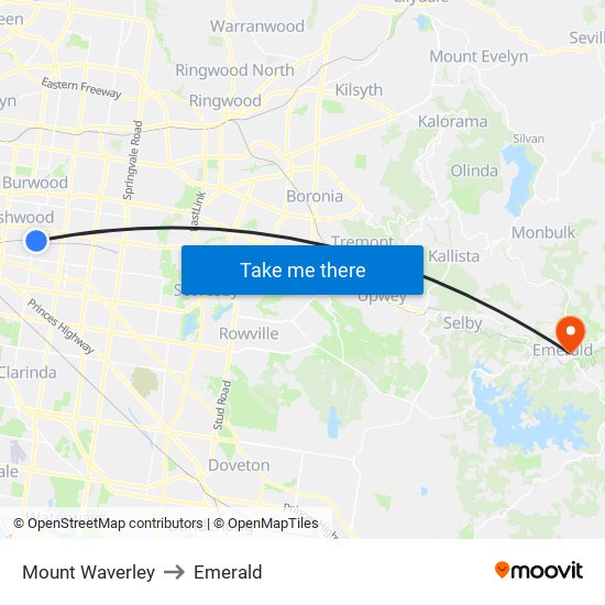 Mount Waverley to Emerald map