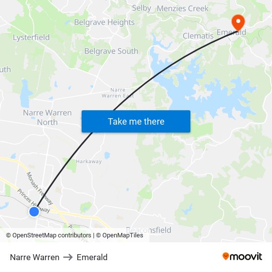 Narre Warren to Emerald map