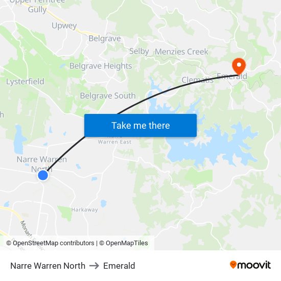 Narre Warren North to Emerald map