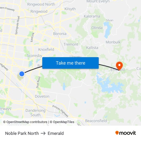 Noble Park North to Emerald map