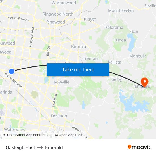 Oakleigh East to Emerald map