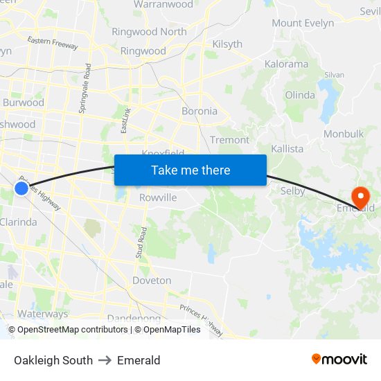 Oakleigh South to Emerald map