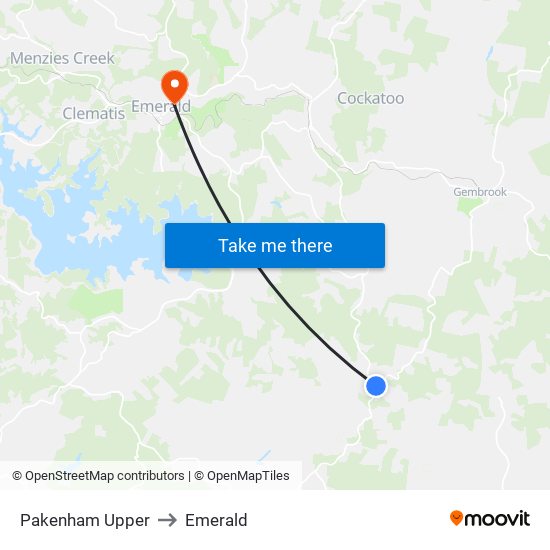 Pakenham Upper to Emerald map