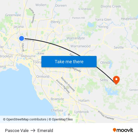 Pascoe Vale to Emerald map