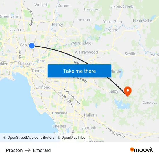 Preston to Emerald map