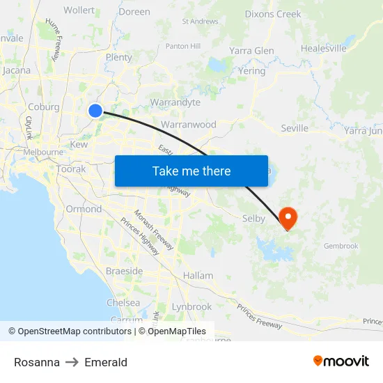 Rosanna to Emerald map