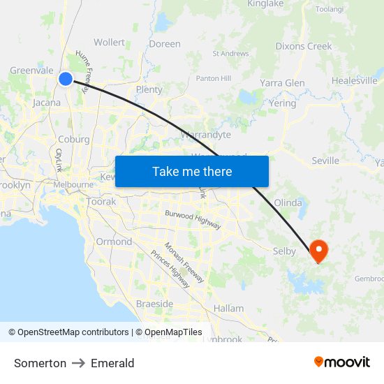 Somerton to Emerald map