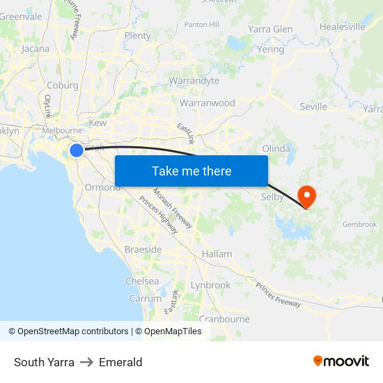 South Yarra to Emerald map