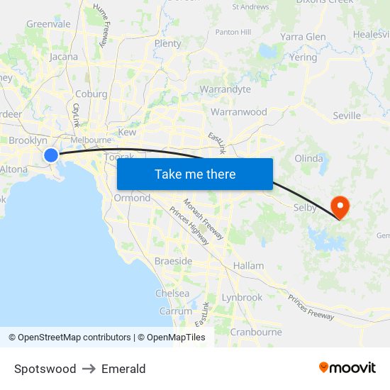 Spotswood to Emerald map