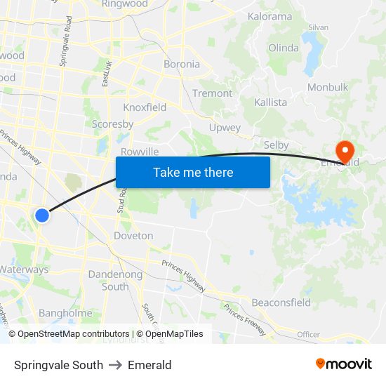 Springvale South to Emerald map