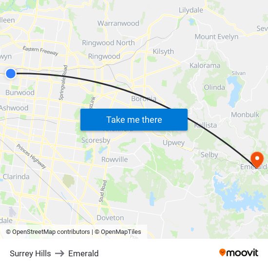 Surrey Hills to Emerald map