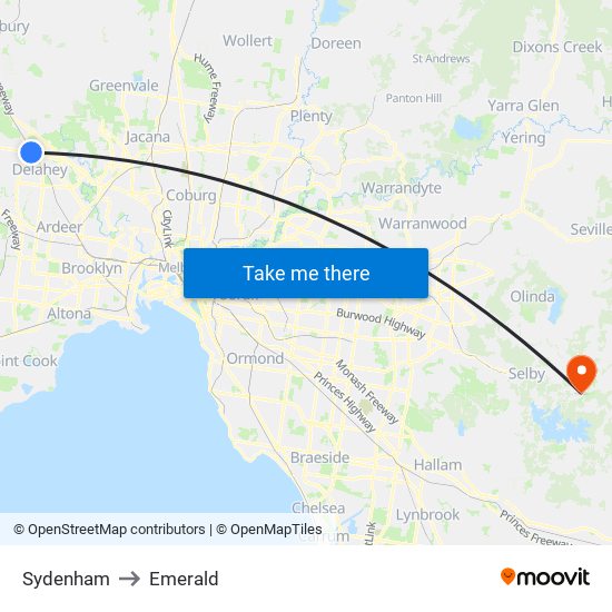 Sydenham to Emerald map