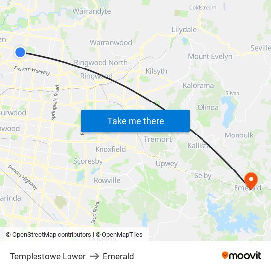 Templestowe Lower to Emerald map