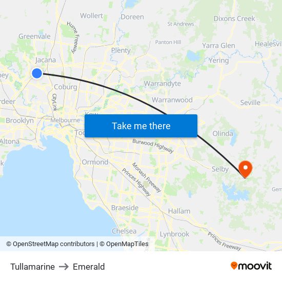 Tullamarine to Emerald map