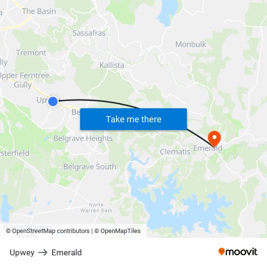 Upwey to Emerald map