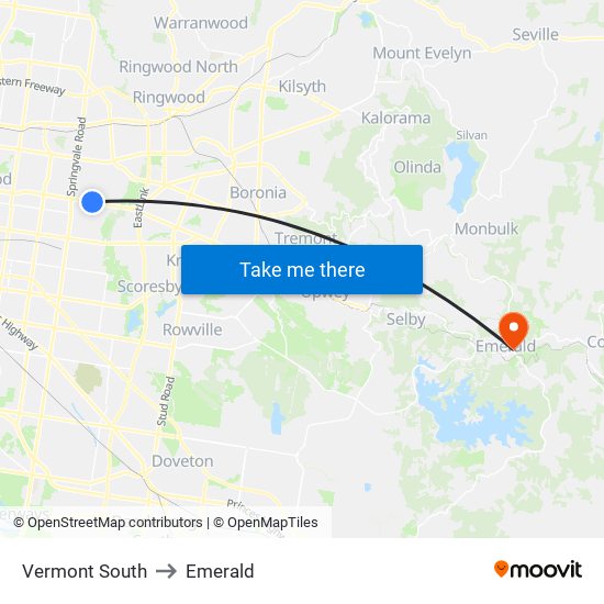 Vermont South to Emerald map