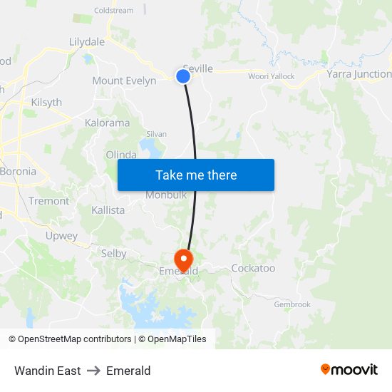 Wandin East to Emerald map