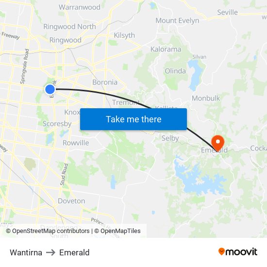 Wantirna to Emerald map