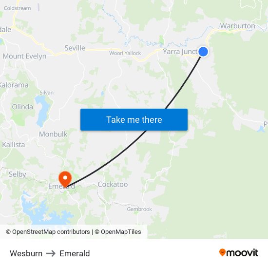 Wesburn to Emerald map