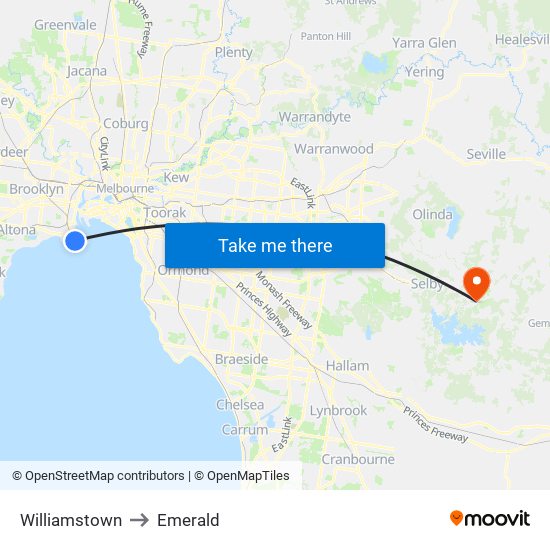 Williamstown to Emerald map