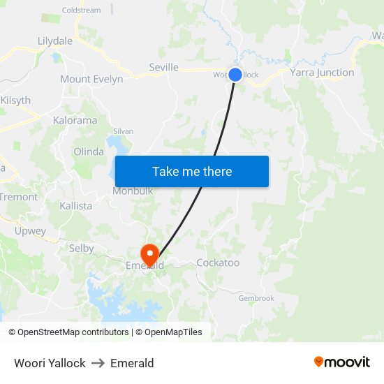 Woori Yallock to Emerald map