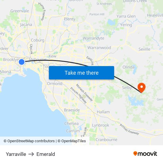 Yarraville to Emerald map