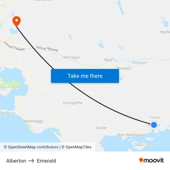 Alberton to Emerald map