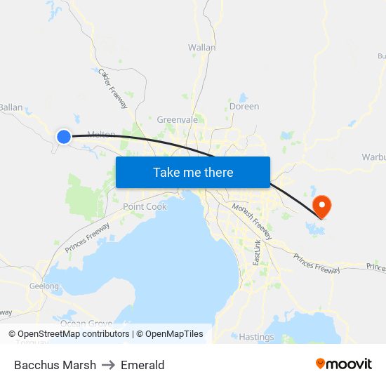 Bacchus Marsh to Emerald map