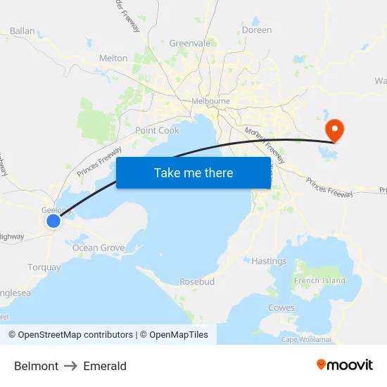 Belmont to Emerald map