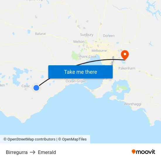 Birregurra to Emerald map