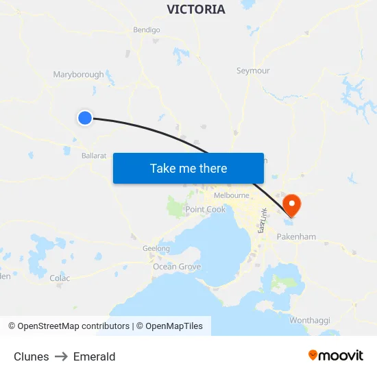 Clunes to Emerald map