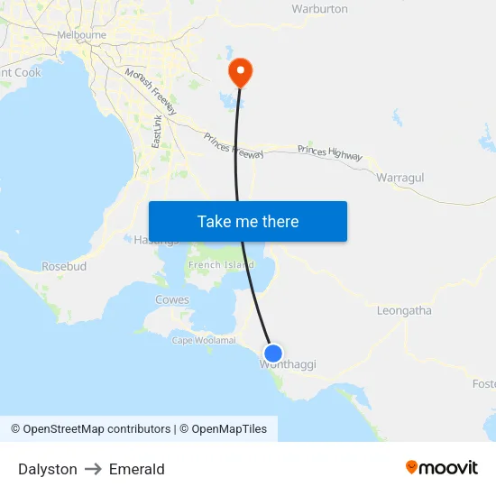 Dalyston to Emerald map