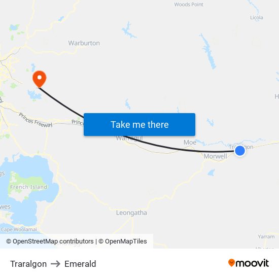 Traralgon to Emerald map