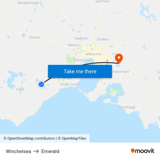Winchelsea to Emerald map