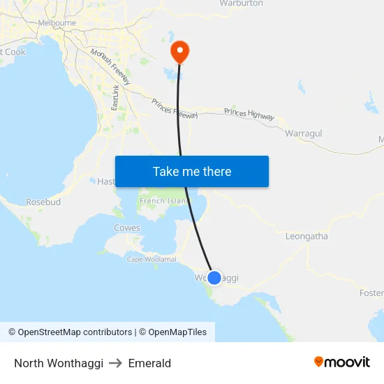 North Wonthaggi to Emerald map